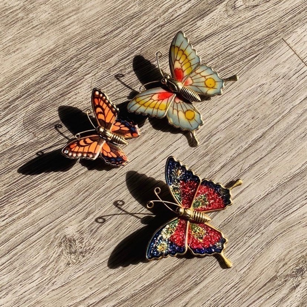 3 vintage multicoloured sparkly butterfly pins​​​​​​​​